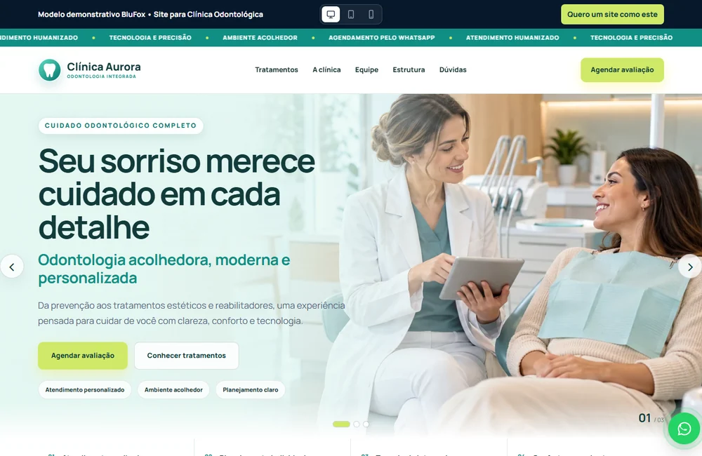 Prévia do site Clínica Aurora